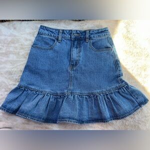 Ruffle-Hem Denim A-Line Skirt - Blue sizeS
